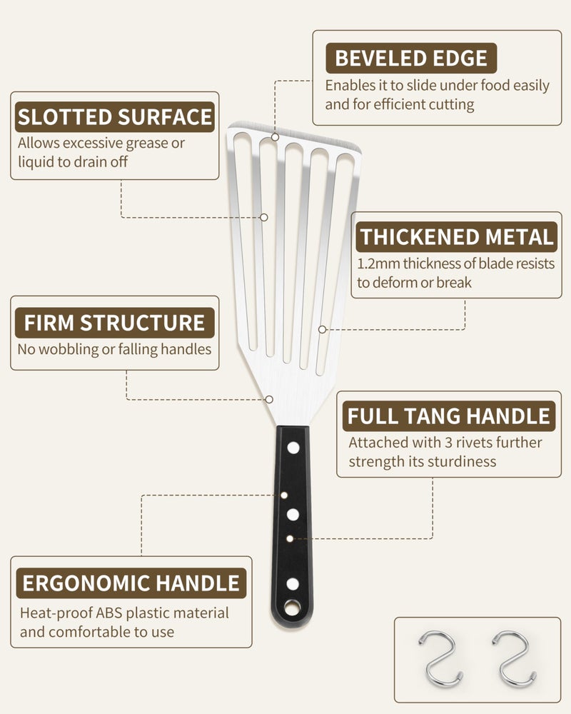 HaSteeL Fish Spatula Set of 2, HaSteeL Stainless Steel Slotted Spatula Turner with Riveted Wooden Handle, Professional Metal Spatulas Great for Kitchen Cooking Flipping Frying & Grilling, 2 x Hooks - Image 3